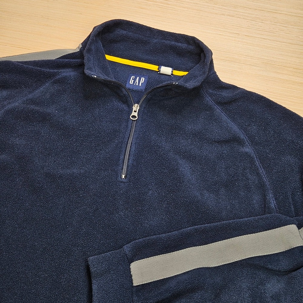 Vintage Y2K Gap Quarter Zip Fleece Pullover Mens L Navy Side Stripe Sweatshirt